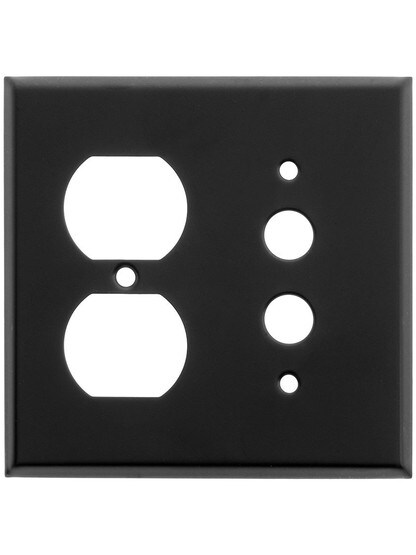 Classic Combo Push Button Switch / Duplex Cover Plate In Matte Black.